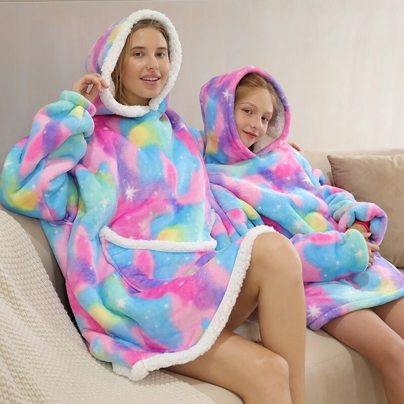 Hoodie med filt för mamma och dotter