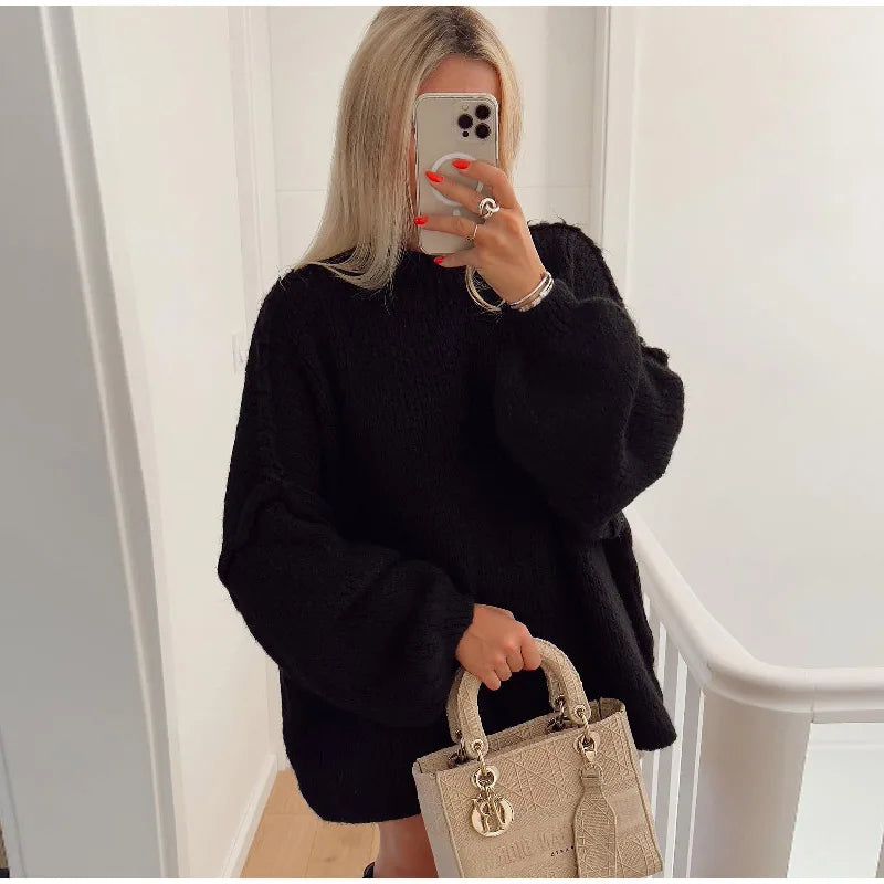ANNIE - Mysig, fluffig stickad tröja med överdimensionerad storlek