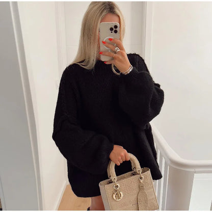 ANNIE - Mysig, fluffig stickad tröja med överdimensionerad storlek