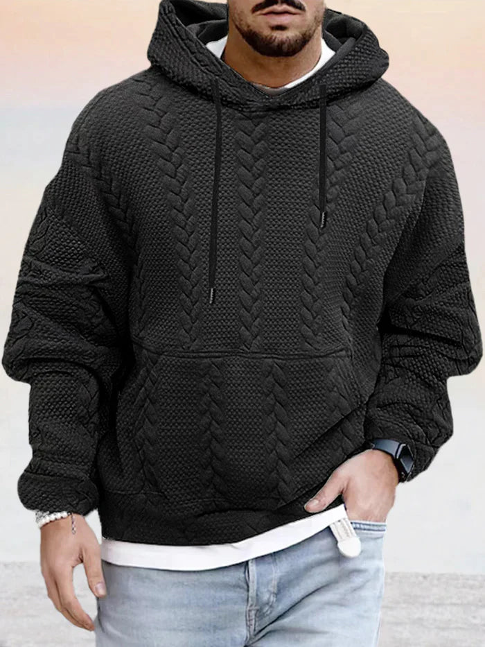 Texturerad, vidskuren jumper med huva - DOMINIC