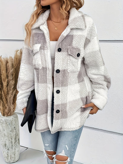 Alice - Casual rutig jacka med fluffig knappslå