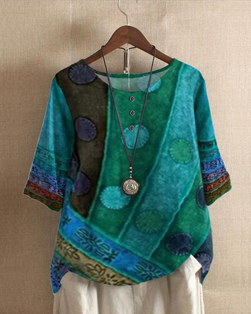 Olivia™ Must-have vintage boho-topp med tryck