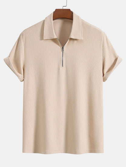 Knitted Ribbed Zip Polo &amp; Shorts
