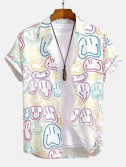 Colorful Smiley Print Button Up Shirt