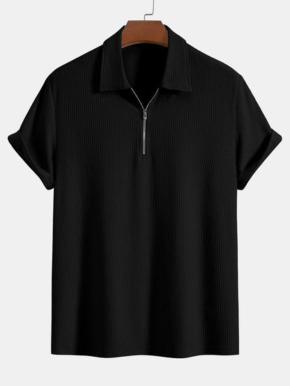 Knitted Ribbed Zip Polo &amp; Shorts