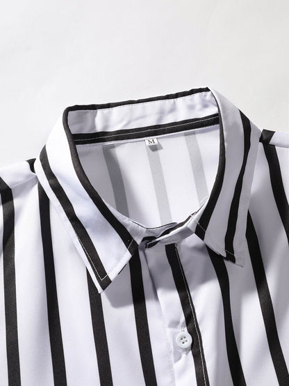 Stripe Print Button Up Shirt &amp; Swim Shorts