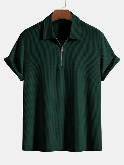 Knitted Ribbed Zip Polo &amp; Shorts