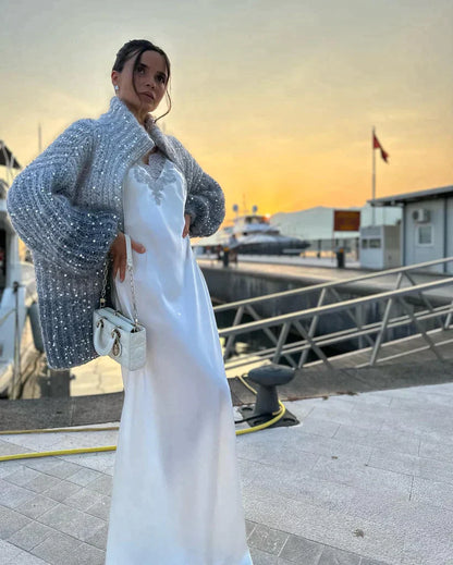 Selina - Den eleganta, glittrande cardigan-tröjan i siden